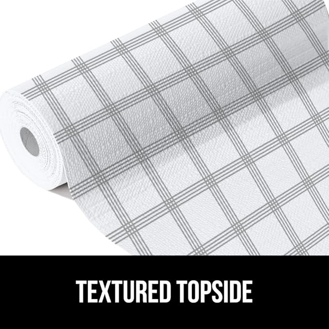 GORILLA GRIP DripGuard Shelf Liner, Non-Adhesive Drawer and Kitchen Cabinet Protector, Strong Grip Slip Resistant Underside, Smooth Surface Liners for Cabinets Bathroom Closets 17.5x120 In Gray Stripe - Image 7