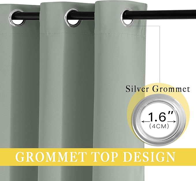 NICETOWN Blackout Sage Green Curtain for Windows 120 inch Long - Thermal Insulated Solid Grommet Room Darkening Drape Sound Reducing for Bedroom/Living Room (1 Panel, W52 x L120) - Image 2