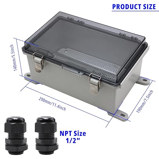MAKERELE Waterproof Junction Box with Clear Cover,IP67 Waterproof Dustproof Universal Project Boxes for Electronics 11.4×7.5×5.5 inch（290×190×140mm） - Image 2