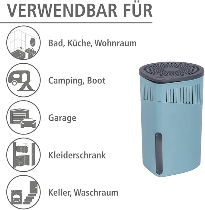 WENKO Portable Dehumidifier Drop Design, Compact and Rechargeable Dehumidifier for Bathroom, Closet, Bedroom, Garage, Covers up to 2800 Cubic Feet, 2.2 lbs, Turquoise, 5.9 x 9.1 x 5.9 in - Image 9