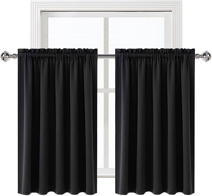 DWCN Short Black Blackout Curtains for Half Window - Room Darkening Thermal Insulated Kitchen and Bedroom Curtains 60x36 inches Long, Set of 2 Window Curtain Panels - Image 8