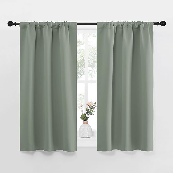 NICETOWN Window Curtains Blackout Drapes - Thermal Insulated Solid Rod Pocket Blackout Curtains/Draperies for Living Room (Sage Green, One Pair, 29 by 40-Inch) by NICETOWN