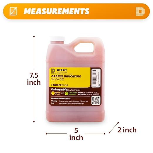 "Dry & Dry" [1 Quart] Premium Orange Indicating Silica Gel Desiccant Beads(Industry Standard 3-5 mm) - Rechargeable Silica Gel Beads(2 LBS) - Image 6
