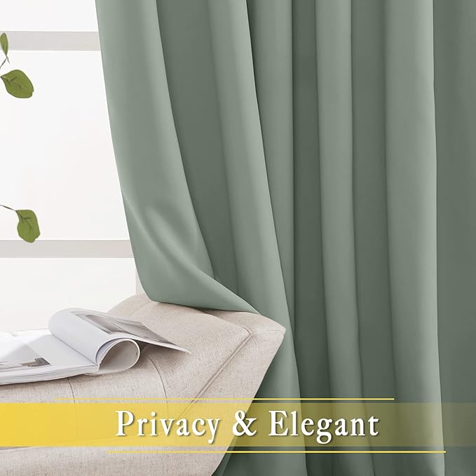NICETOWN Blackout Sage Green Blackout Curtain for French Door, Grommet Room Divider Curtain Wide Window Treatment Voice Reducing Thermal Drape for Bedroom/Living Room (1 Panel, W80 x L95) - Image 6