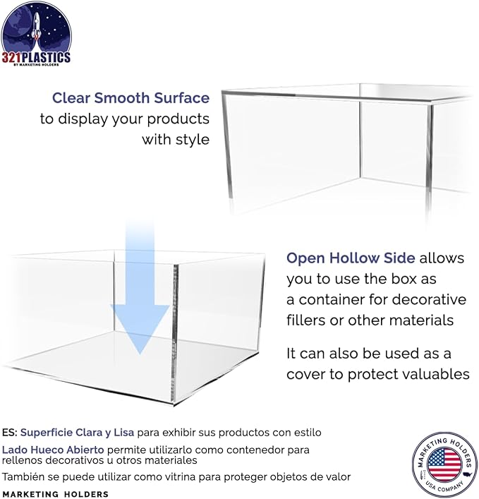 4 Pack Clear Acrylic Display Box Versatile 5 Sided Pedestal No Lid 7" x 7.25" x 4" Inch Merchandise Storage Bin Retail Product Riser One Open Side by Marketing Holders - Image 5