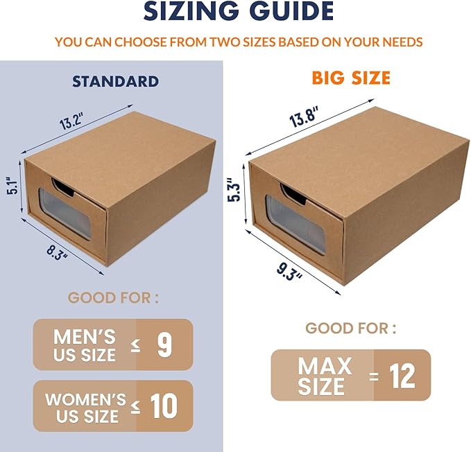 Shoe Box 12 Pack,13.2 x 8.3 x 5.1in Waterproof Storage Boxes, Socks, Stationery, Toys, Underwear,Heavy Duty,Stack-able Cardboard Boxes,with Marking Labels,Transparent Window - Image 2