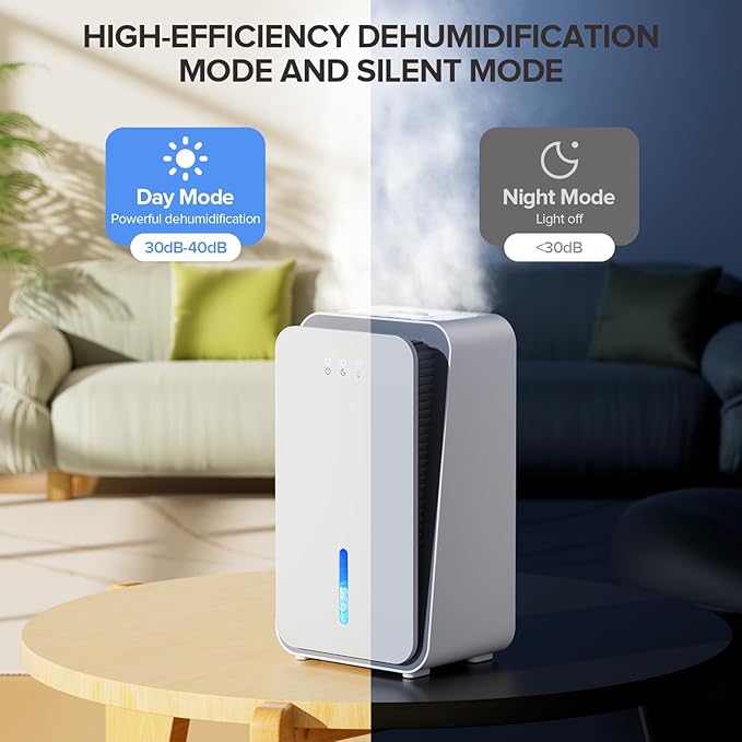 Dehumidifier for Home, 1000 sq.ft Dehumidifier with Auto Shut Off, 7-Color LED Light Built-in Aromatherapy Diffuser, Ultra-Quiet Dehumidifiers for Bedroom, Bathroom, Basement (White) - Image 5
