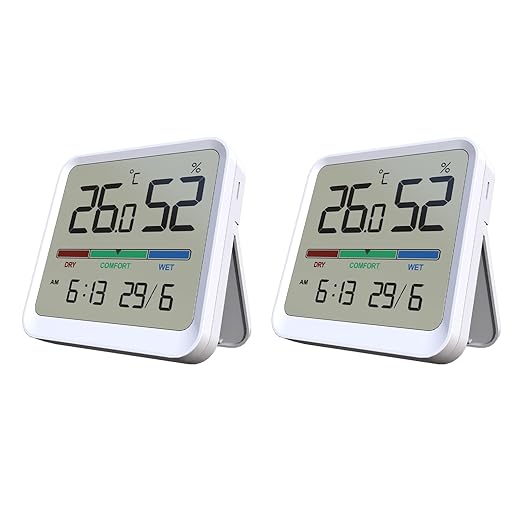 Temtop Indoor Thermometer Hygrometer, Precision Digital Temp/Humidity Monitor with Magnet & 3M Sticker, Date & Time, Wall/Magnet/Stand Mount, for Home, Office, Nursery, T1-SE 2 Pack by Temtop