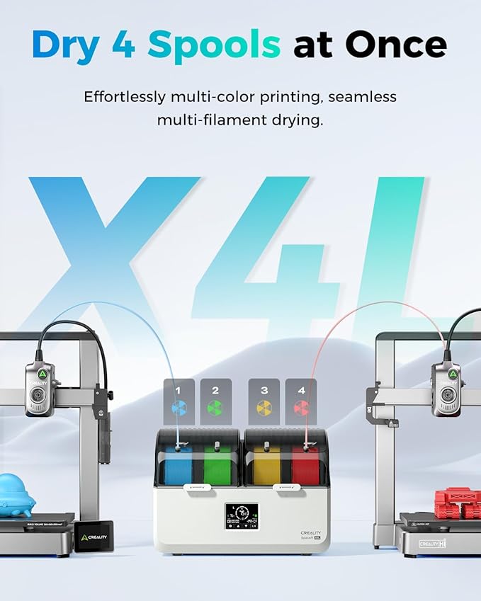 Official Creality Space Pi X4 Lite Filament Dryer, 4 Spools Filament Dry Box with Dual-Chamber Heated Storage, Max 75℃ Temerature, Independent Temperature Control for PLA, PETG, ABS, TPU, Nylon, ASA - Image 2