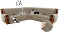 Arfntevss Waterproof Recliner Sectional Couch Covers for Reclining L Shape Sofa Cover Non Slip Washable L Shaped Slipcover Sets for Dog Furniture Protector (5 Seat with 2 Console Cover, Camel) by Arfntevss