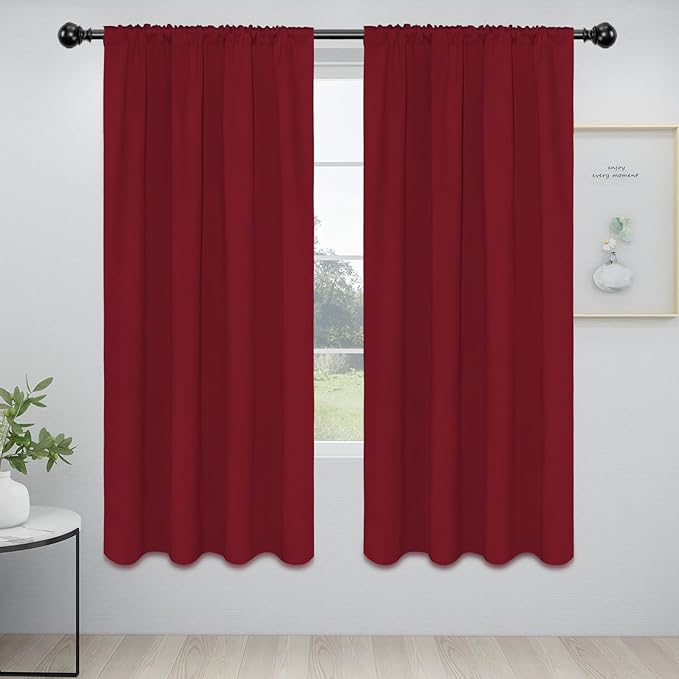 Easy-Going Rod Pocket Blackout Curtains for Bedroom, Room Darkening Window Curtains for Living Room, Thermal Insulated Noise Reduction Solid Window Drapes, 2 Panels(42x72 in, Christmas Red) by Easy-Going