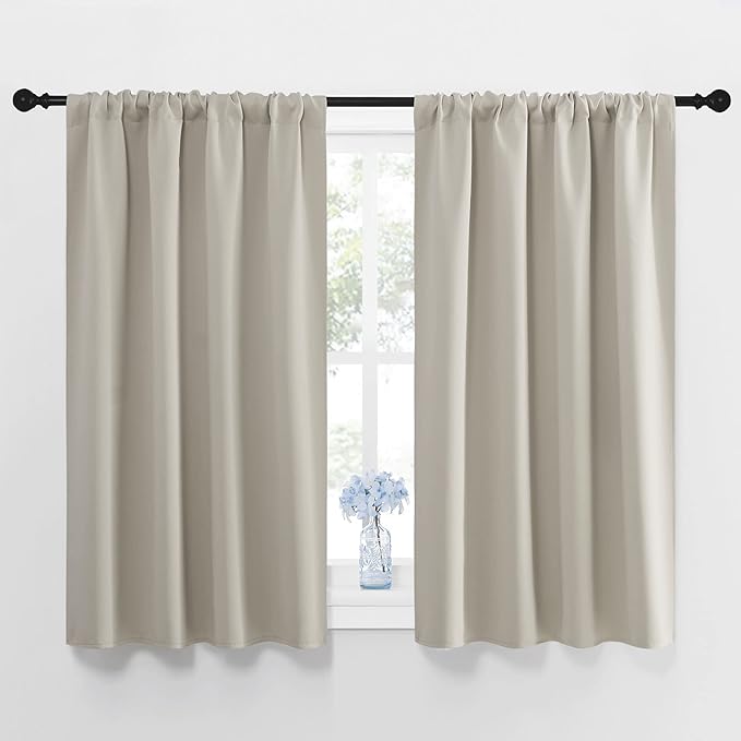 NICETOWN Blackout Curtains for Living Curtains, Room Darkening Window Curtain Panels, Easy-Care Solid Thermal Insulated Draperies/Drapes for Daughter Room (Natural, 2 Panels, 42 by 45) by NICETOWN