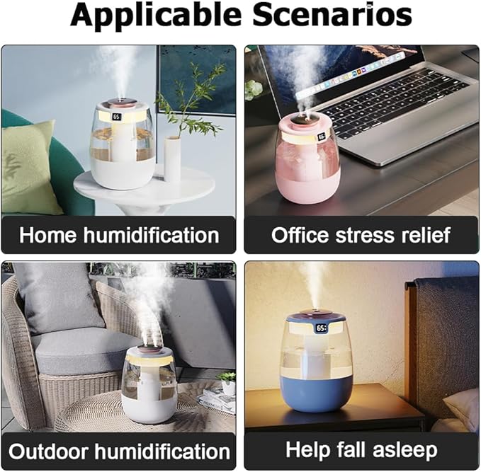 DONGKER Double Spray Humidifier,1L Silent USB Digital Display Humidifier with 2 Mist Modes & Night Light for Car Office Home Room - Image 9