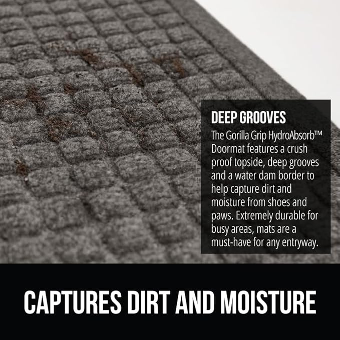 GORILLA GRIP Front Door Mat, 35x23, Indoor Outdoor Ultra Absorbent HydroAbsorb Doormat, Absorbs Up to 5.7 Cups of Water, Stain and Fade Resistant, Rubber Backing Doormats, Captures Dirt, Charcoal - Image 4