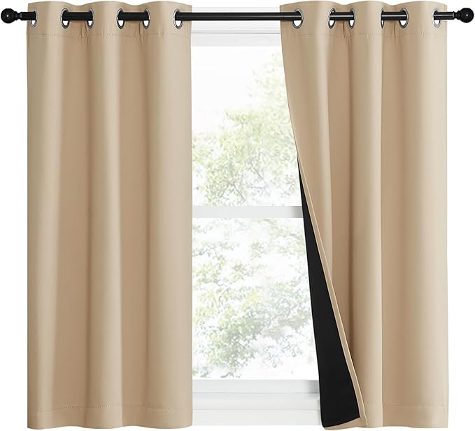 NICETOWN Bedroom Full Blackout Curtain Panels, Set of 2 Pcs, 37 by 40-inch, Biscotti Beige, Super Thick Insulated Grommet Drapes, Double-Layer Blackout Draperies with Black Liner for Small Window by NICETOWN