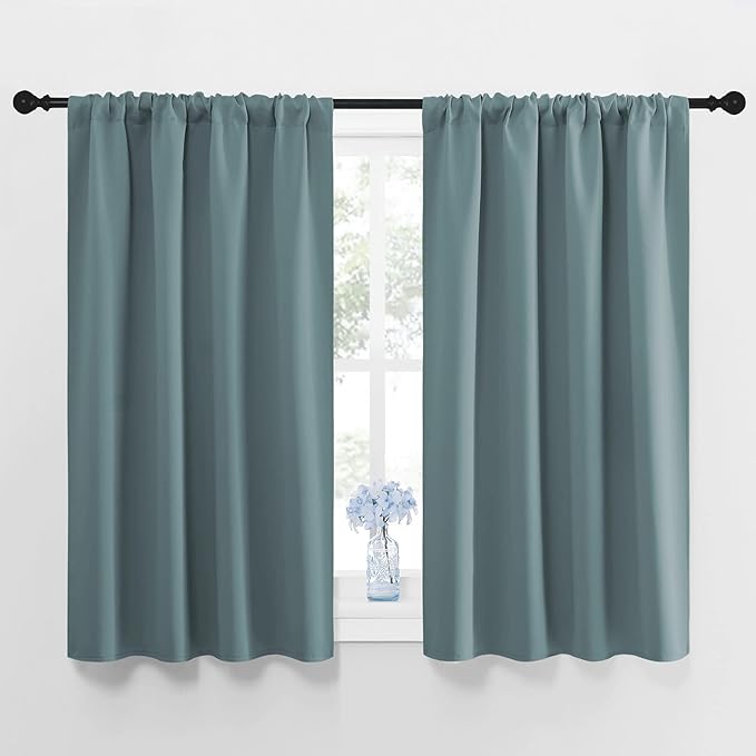 NICETOWN Greyish Blue Blackout Curtains Panels for Window, Thermal Insulated Rod Pocket Blackout Drapes/Draperies for Living Room (2 Panels, W42 x L45 inches) by NICETOWN