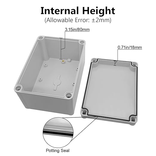 LeMotech Junction Box IP67 Waterproof Dustproof ABS Plastic Project Box for Electrical Outdoor Enclosure Gray 6.9 x 4.9 x 3.9 inch (175 x 125 x 100 mm),2 Pack - Image 4