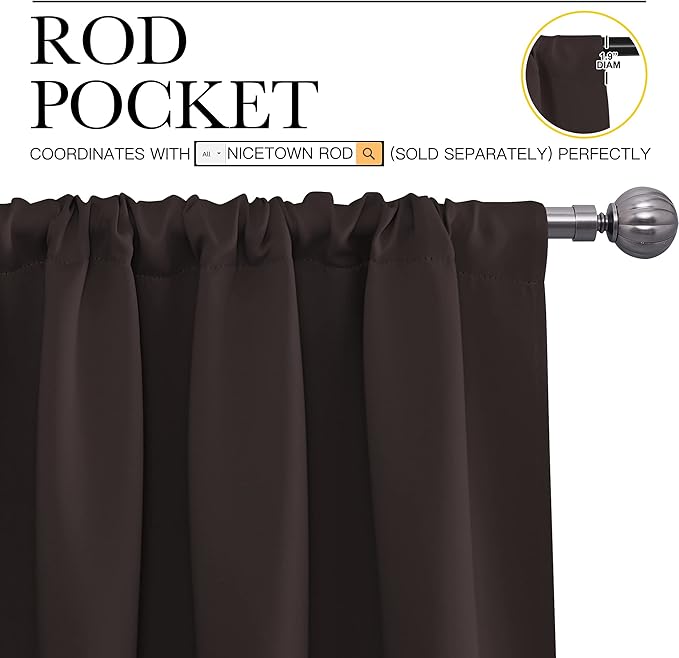 NICETOWN 84 Bedroom Curtains and Drapes - Energy Smart Thermal Insulated Rod Pocket Blackout Draperies/Panels for Living Room (2 Panels, 42 inches x 84 inches, Toffee Brown) - Image 3