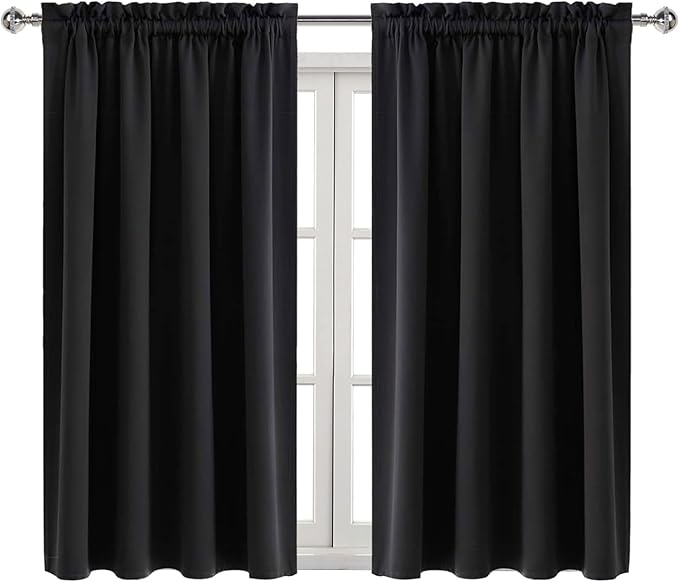 DWCN Blackout Curtains Room Darkening Thermal Insulated Bedroom Curtains Window Curtain Panels, 52 x 45 inches Long, Set of 2 Black Rod Pocket Drapes - Image 8