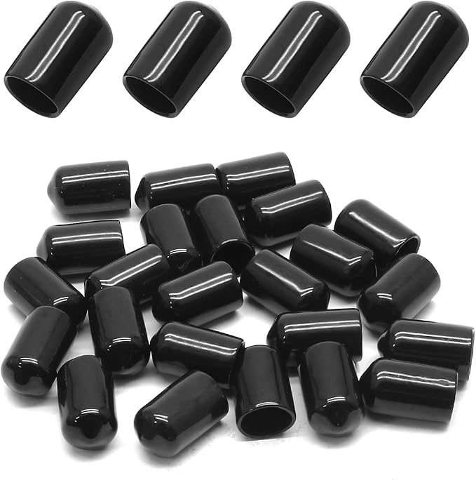24 Pcs Round Rubber End Caps, 3/8" (9.5mm) ID Vinyl Flexible Screw Thread Protectors, Black Bolt End Caps for Metal Tubing Rod Bolt by Bonsicoky