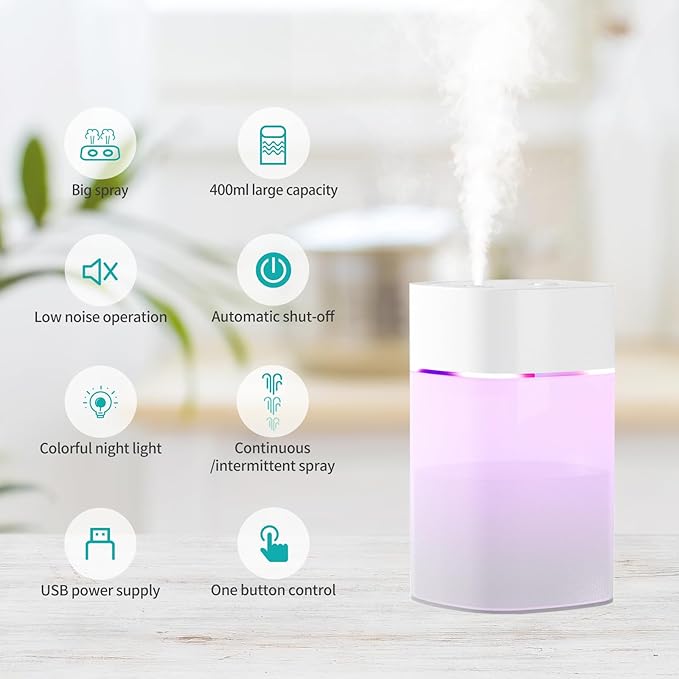 Small Humidifier for Plant, Cool Mist Humidifiers for Bedroom, Desk Mini Personal Humidifiers for Office Car, Portable Humidifier for Travel - Image 2
