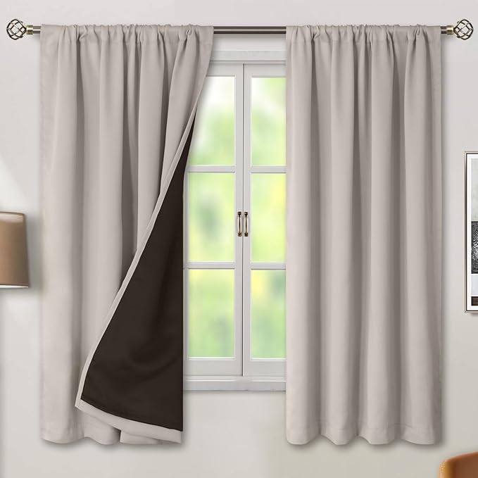 BGment Camel Blackout Curtains for Bedroom 63 Inch Length 2 Panels Set, Thermal Insulated Full Room Darkening Noise Canceling Living Room Curtains with Rod Pocket, Each Panel 52 Inch Wide, Cashmere by BGment