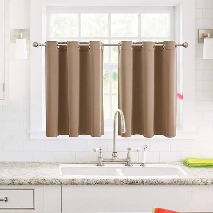 ChrisDowa Small Window Curtains for Kitchen and Bedroom - Grommet Short Thermal Insulated Room Darkening Curtains (2 Panels, Cappuccino, 42 x 36 Inch) - Image 2