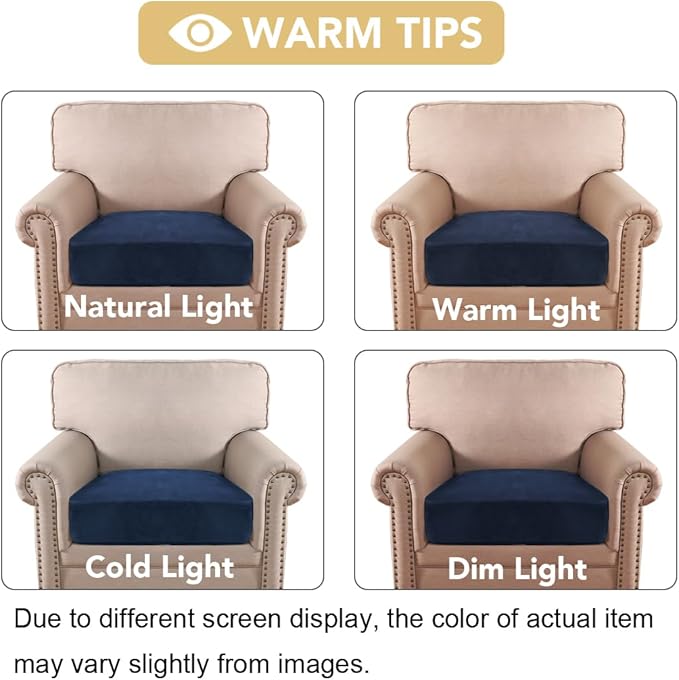 H.VERSAILTEX Velvet Stretch Couch Cushion Cover Plush Cushion Slipcover for Chair Cushion Furniture Protector Seat Cushion Sofa Cover (1 Piece Armchair Cushion Covers, Navy) - Image 6