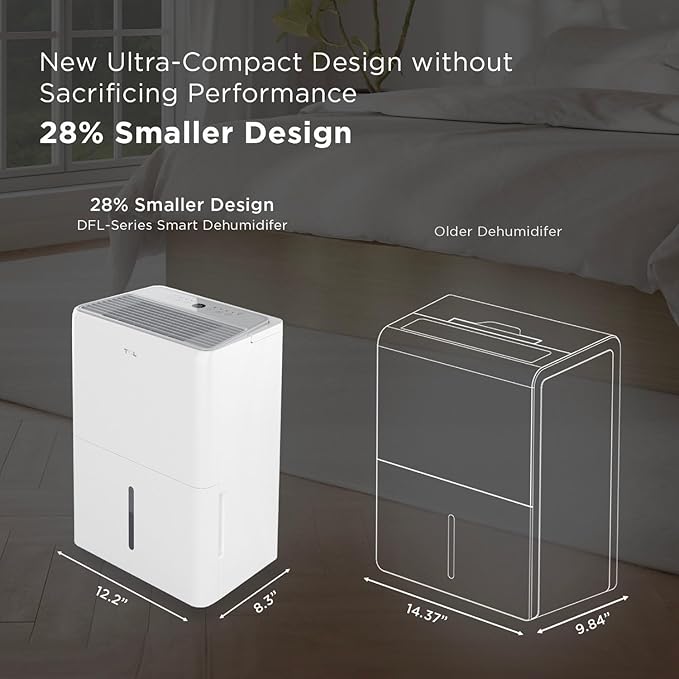 TCL 3000 Sq. Ft. Smart Dehumidifier, Energy Star Most Efficient, Ultra-Compact, 32 Pints Per Day, for Whole House, Basement, Bathroom & Bedroom, Works with Alexa/Google Assistant - Image 4
