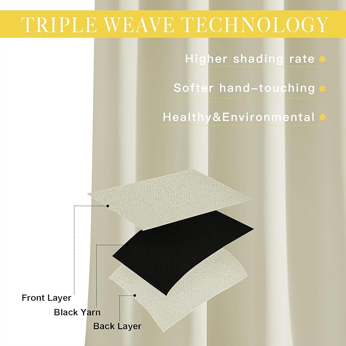NICETOWN Room Darkening Beige Curtain 80 inch Length, Grommet Thermal Insulated Doorway Drape Blackout Curtain Sound Reducing for Bedroom/Living Room, 1 Panel, W46 X L80 - Image 4