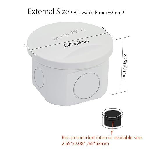LeMotech Junction Box, Electrical Box IP55 Water Resistant Dustproof ABS Plastic Project Enclosure for Electronics White, External Size D3.3 x H2.2 inch - Image 2