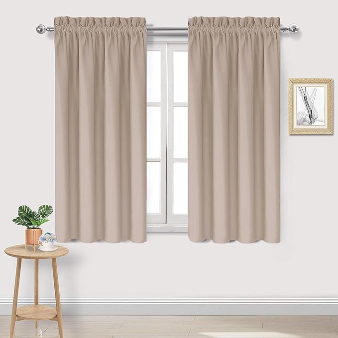 DWCN Blackout Curtains for Living Room Thermal Insulated, Energy Saving & Noise Reducing Bedroom Curtains, Camel, W 38x L 45 Inch, Set of 2 Rod Pocket Curtain Panels by DWCN
