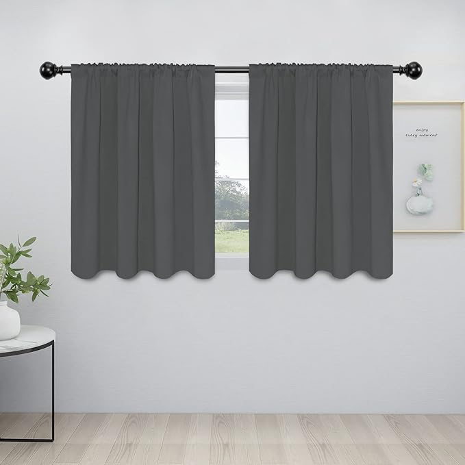 Easy-Going Rod Pocket Blackout Curtains for Bedroom, Room Darkening Window Curtains for Living Room, Thermal Insulated Noise Reduction Solid Window Drapes, 2 Panels(42x36 in, Gray) by Easy-Going