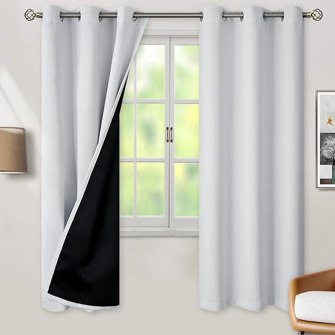 BGment Greyish White 100% Blackout Curtains for Living Room 72 Inch Length 2 Panels, Thermal Insulated Full Light Blocking Energy Save Window Drapes for Nursery Bedroom Darkening, 42 Inch Wide Each by BGment