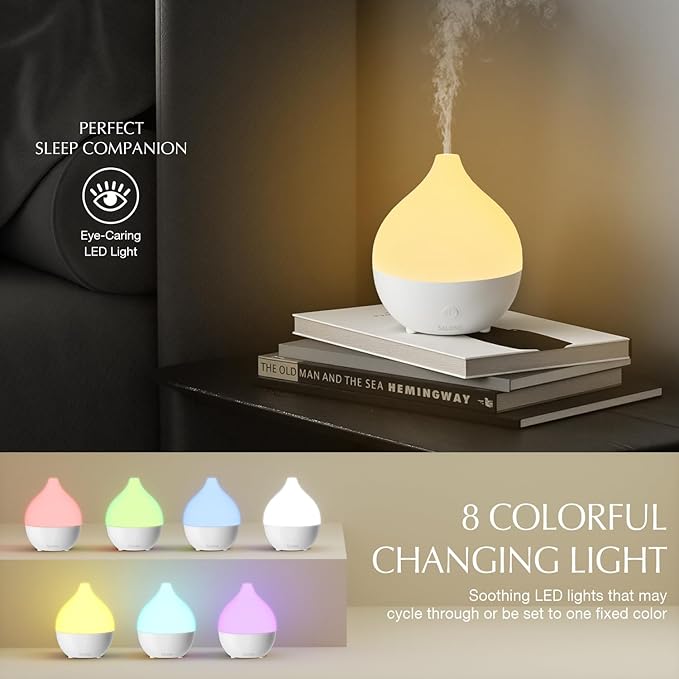 SALKING Essential Oil Diffuser, 100ml Small Aromatherapy Diffuser for Essential Oils, Auto Shut-Off Ultrasonic Diffusers, Cool Mist Humidifier with Warm White Lights, for Office Home (White) - Image 2