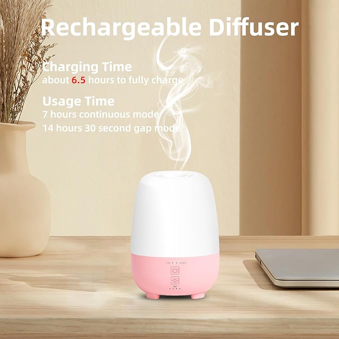 Cordless Essential Oil Diffuser 150ML, Rechargeable Battery, 7H Runtime, 7 LED Lights, Mini Portable Aromatherapy Diffuser for Home, Office, Bathroom, Travel - Image 2
