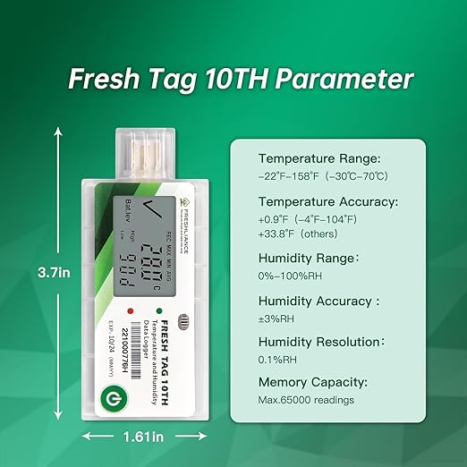 Freshliance LCD Temperature Humidity Data Logger, Single Use USB Temperature Humidity Recorder with PDF or CSV Report, 65000 Readings -22℉~158℉ High Accuracy, 90days, 10pack, Fresh Tag10TH - Image 2