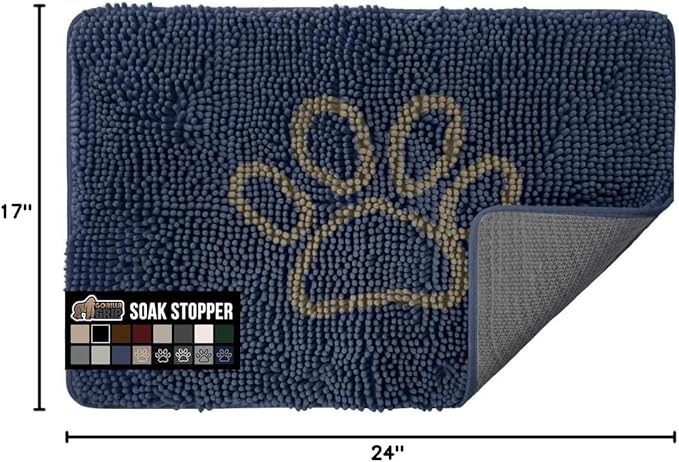 GORILLA GRIP SOAKSTOPPER Dog Door Mat, Machine Washable Rug Absorbent Doormat Captures Moisture Mud Dirt, Quick Dry Soft Chenille Entryway Rugs Indoor Entrance Mats for Dog Paws, 24x17 Navy - Image 2