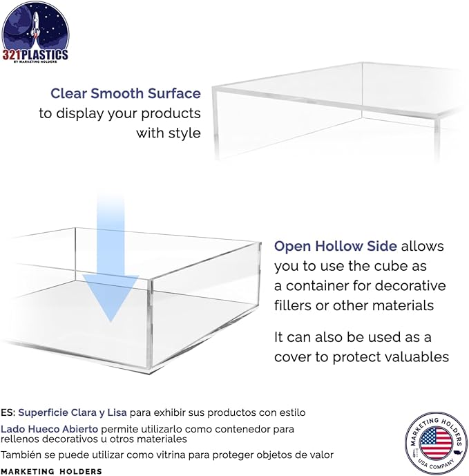 Acrylic Display Box Countertop Showcase Bin 6.75" x 6.75" x 2" Clear Lucite Merchandise Storage No Lid with Open Bottom Square Flippable Cubby for Retail Stores and Expos by Marketing Holders - Image 5