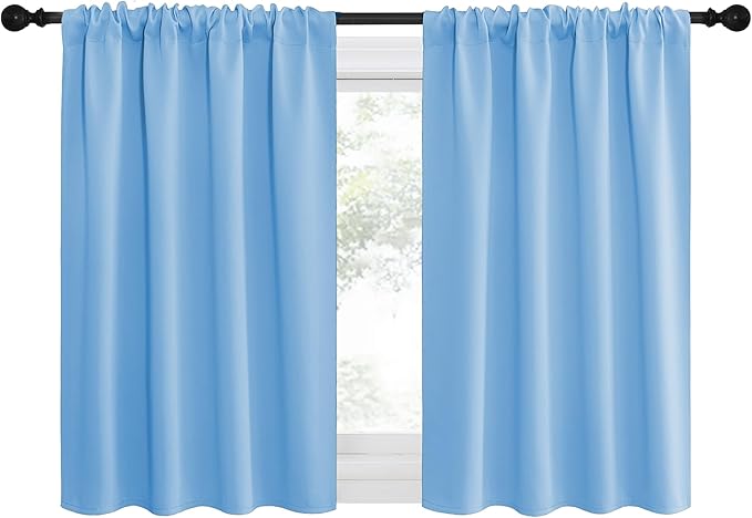 NICETOWN 2 Panels Blackout Curtains, Rod Pocket Thermal Insulated Drapes for Kitchen, Heavy Duty Small Window Treatment for Dorm Room, Studio Apartment, Basement (Blue, W42 x L30) by NICETOWN