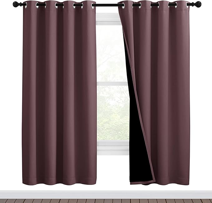 NICETOWN Living Room Completely Shaded Draperies, Privacy Protection & Noise Reducing Ring Top Drapes, Black Lined Insulated Window Treatment Curtain Panels (Dry Rose, 2 Pieces, W46 x L72) by NICETOWN