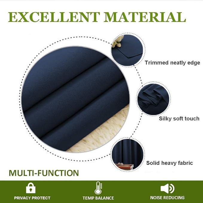 NICETOWN Blackout Curtain and Drape for Kitchen - Thermal Insulated Solid Grommet Top Blackout Panel/Draperies for Kid's Room (Navy, 1 Piece, 70 x 63 Inch) - Image 4
