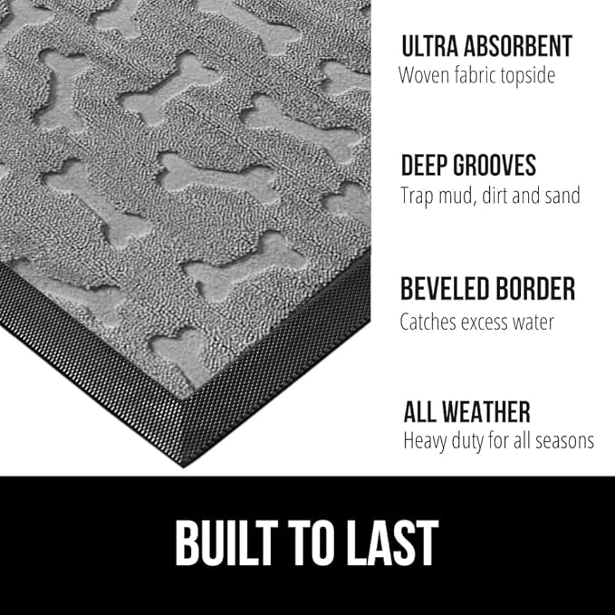 GORILLA GRIP 100% Waterproof All-Season WeatherMax Doormat, 47x35, US Designed Natural Rubber, Stain and Fade Resistant, Low Profile Indoor Outdoor Door Mats, Easy Clean Patio Mat, Light Gray Bones - Image 2