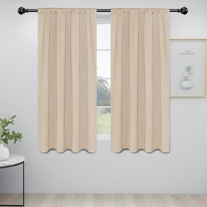 Easy-Going Rod Pocket Blackout Curtains for Bedroom, Room Darkening Window Curtains for Living Room, Thermal Insulated Noise Reduction Solid Window Drapes, 2 Panels(34x63 in, Beige) by Easy-Going