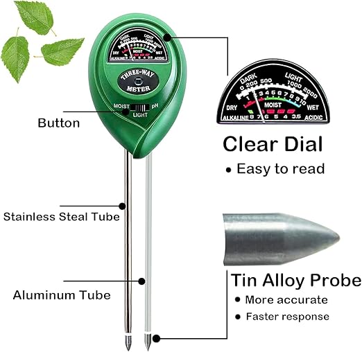Suplong 3-in-1 Soil Moisture Meter, Upgraded Stainless Steel Probe Soil pH/Light/Moisture Meter for Plants, Soil Tester for Garden, Farm, Lawn, Indoor & Outdoor (No Battery Needed) - Image 3