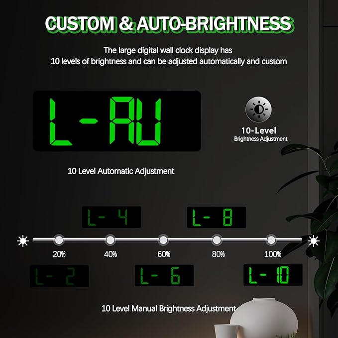 JoFomp 17.3" Large Digital Wall Clock, LED Digital Clock Large Display with Remote Control, Alarm Clock with Temp/DST/Dimmer/Humidity/Timer/Ambient Light - 12/24H, Alarm Wall Clock for Bedroom - Image 5