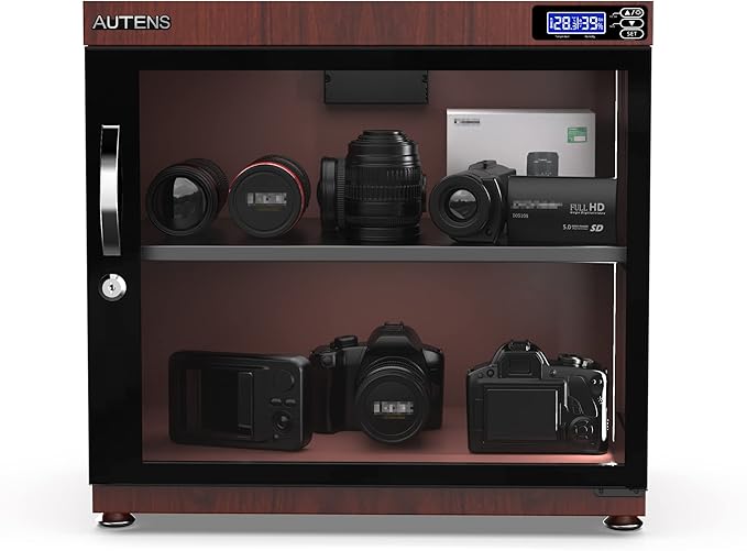 AUTENS 80L Dehumidifying Dry Cabinet Box, Wood grain Design Digital Control Noiseless and Energy Saving, for Camera Lens and Electronic Equipment Storage,Temperature Humidity LED Dual Screen - Image 6