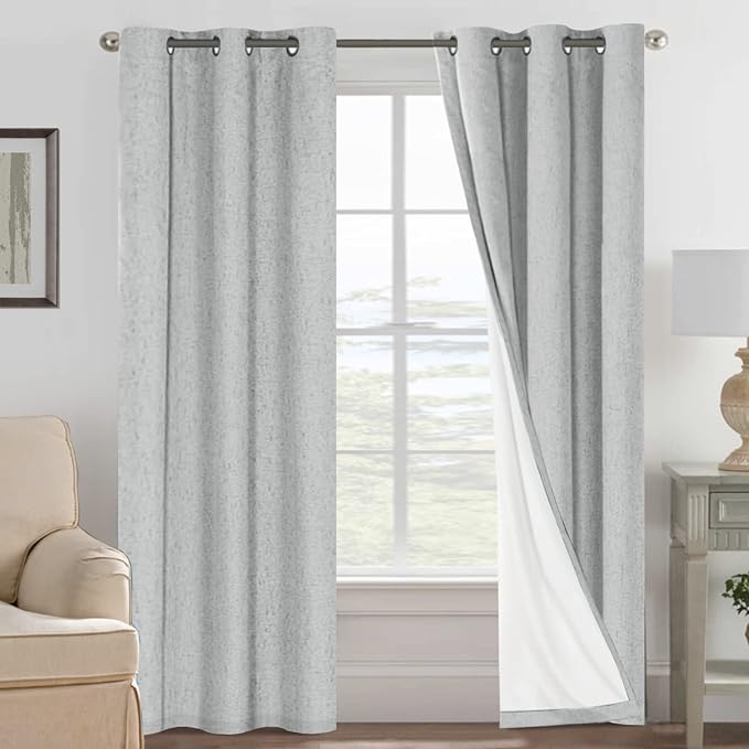 H.VERSAILTEX 100% Blackout Curtains for Bedroom Thermal Insulated Linen Textured Curtains Heat and Full Light Blocking Drapes Living Room Curtains 2 Panel Sets, Glacier Gray, 42x84 Inch by HVERSAILTEX