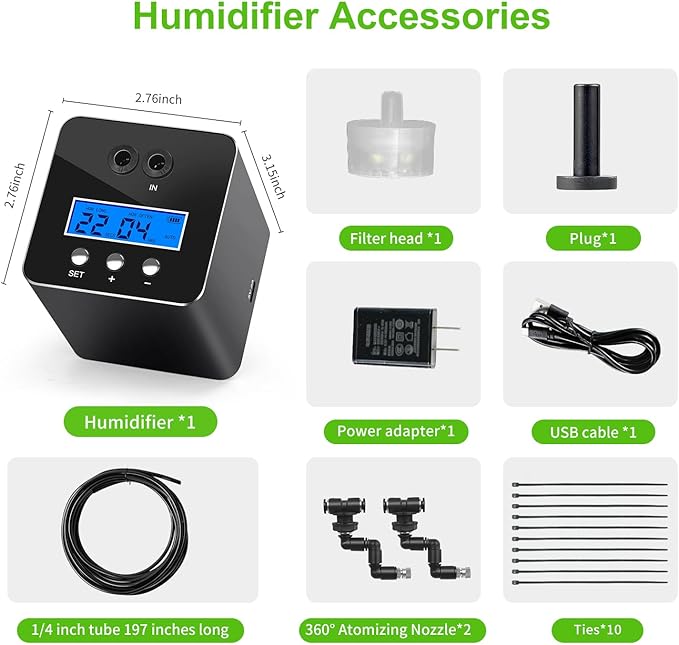 reptile humidifier, LCD with timing function, time length and interval can be set, reptile mister system with 2 spray nozzles, misting system for reptiles of amphibians, tanks, Paludarium - Image 6