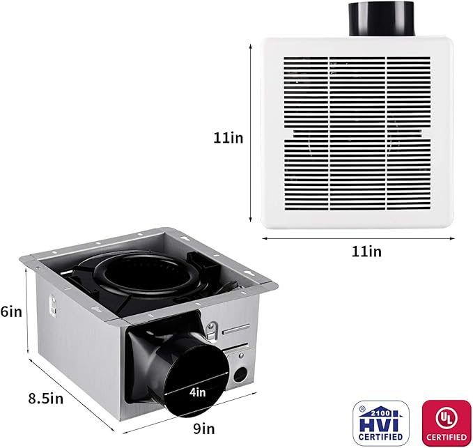 Tech Drive Bathroom fan 110 CFM, 1.5Sone No Attic access Needed Installation,Very Quiet Bath Ventilation and Exhaust Fan, Ceiling Mounted Fan,White Plastic Grille - Image 3